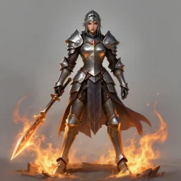 ultra realistic illustration, full body shot of female knight in heroic pose, realistic cold and fire, league of legends artwork