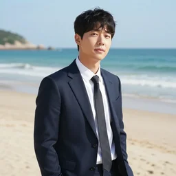 j - hope nam - joon, photo, on the beach, wearing a suit