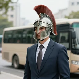 a bussines man with a spartan helmet