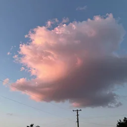 low angle, pink clouds, blue sky, golden hour, telephone lines, thunder storm