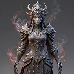 a beautiful detailed art of girl warrior, by tomasz alen kopera and justin gerard, symmetrical features, ominous, magical realism, texture, intricate, ornate, royally decorated, whirling smoke, embers, fantasy, trending on artstation, volumetric lighting, micro details, 3 d sculpture, ray tracing, 8 k, anaglyph effect