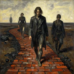 for punishing souls who are honor - crazy, angryful ( moody ), stubborn. they need to walk across 3 0 0 li ( about 9 0 km. ) of burned bricks way to exit, artwork by james ensor