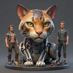 detailed realistic 3 d sculpture portrait artwork of a biomechanical wildcat by subjekt zero, clogtwo and ben ridgway. colored centered uncut. scifi enviroment. slightly lowbrow. influenced by andrei riabovitchev and igor goryunov. artwork by subject zero