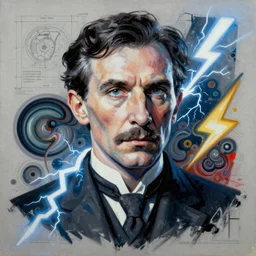 visionary inventor nikola tesla movie poster by sachin teng, artgerm, masterpiece, organic painting, matte painting, technical sheet shapes, swirling lightning electricity bolt, hard edges, graffiti, movie poster art by sachin teng, artstation trending