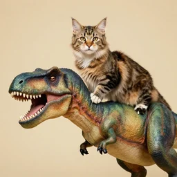 a maine coon riding a t - rex