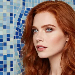beautiful redhead woman, mosaic, closeup