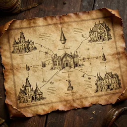 marauders map, rooms with names, mischief managed, hogwarts from harry potter, ink cartography on realistic ripped leather, octane render, 8 k
