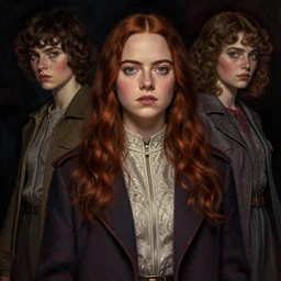 young emma stone as eleven from stranger things,, intricate, highly detailed, digital painting, artstation, oppressive lighting, fashion concept art, sharp focus, illustration, art by greg rutkowski and alphonse mucha