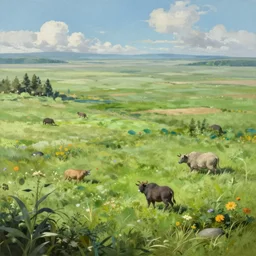 fantasy plains, extremely detailed oil painting, unreal 5 render, rhads, Bruce Pennington, Studio Ghibli, tim hildebrandt, digital art, octane render, beautiful composition, trending on artstation, award-winning photograph, masterpiece