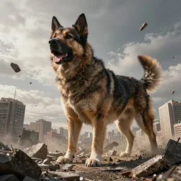 a giant dog destroys a city