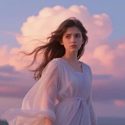 classy inspired costume design. flowing robes. dreamland wonderland haughty stubborn friendly moody shy modest princess character portrait. close - up key visual. turbulent wind, eyes, character portrait, close - up, pleasing palette, undulating nebulous sunset clouds adorable, idyllic cumulonimbus matte painting from fantasia pastel from fantasia ( 1 9 4 1 )