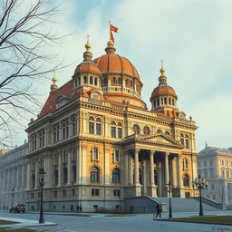 stalinist architecture style. highly detailed, digital painting, watercolor, soviet realism, engraving, artstation, concept art, smooth, sharp focus, vivid grunge, manga, illustration, unreal engine 5, 8 k, art by bilibin and kuvshinov and malevich and mucha