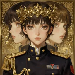 symmetry!! portrait of an enigmatic anime girl, anime, military uniform, expressive eyes!! intricate, elegant, highly detailed, digital painting, artstation, concept art, smooth, sharp focus, illustration, art by artgerm and greg rutkowski and alphonse mucha