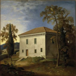 a beautiful painting of a building in a serene landscape by Artemisia Gentileschi