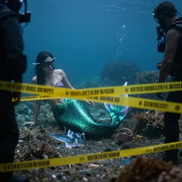 a crime scene photo of a mermaid attack