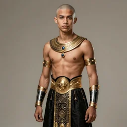 young bald jaden smith as ancient libyan warrior, black skirt, intricate, elegant, highly detailed, digital painting, artstation, concept art, smooth, sharp focus, illustration, orientalism, bouguereau, rutkowski, mucha