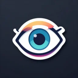 robot eye, centred, logo, label, colorfull, dark background