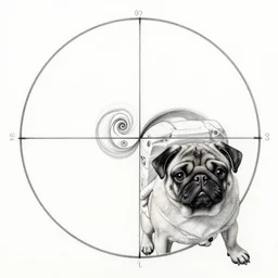 pencil art, golden - ratio, spirals, highly detailed, astronaut pug in outer space painted by davinci.
