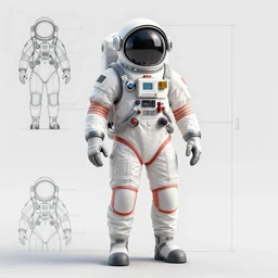 an engineering sketch diagram of a spacesuit, diagram, engineering design, 3 d model, digital art