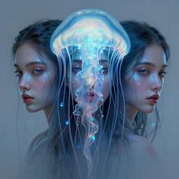 3 d face portrait of a goddess jellyfish by aykut aydogdu and alena aenami, bioluminescence, ultra realistic