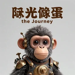movie poster, title text space monkeys, the journey, a cute steampunk ape head with a steampunk space helmet with multicolored glowing tubes and cables, crisp, trippy, fluorescent colors, insanely detailed, 3 d render, front shot, 3 5 mm