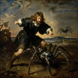 samwise gamgi fighting shelob the spider, painting by gustave courbet, high detail, claude joseph vernet, rembrandt, museum painting, masterpiece