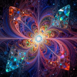 make joy your priority, we are traveling light, wave, particle, synth, frequencies, pattern, oscillation. wave-particle duality. vibrant. fractal gems, fractal crystals, by jean giraud and by james jean, symbolist,  rich colors, dramatic lighting, smooth, sharp focus, extremely detailed
