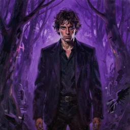painting of the figure of a man in a haunting scenery during the 1 9 8 0's, stephen king inspired, the it, high contrast, concept art, fully colored, purple filter, neon, dramatic lighting, digital art, 8 k, extremely detailed, drawn by ruan jia