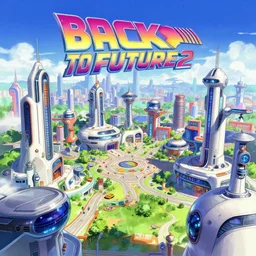 the futuristic town from back to the future 2, anime background art