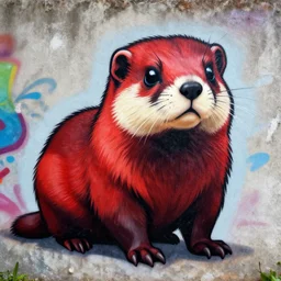 graffiti tag of a friendshaped furry fandom weasel ( stoat ) fursuiter, red and black fur