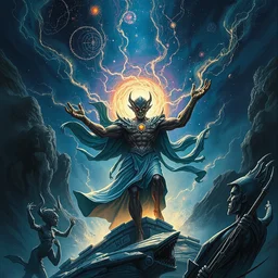 an african cosmic god bending space time, watchmen, dim light, bloom, front game card, marvel comics, dark, intricate, highly detailed, smooth, artstation, digital illustration by ruan jia and mandy jurgens and artgerm and wayne barlowe and greg rutkowski and zdislaw beksinski, and adi granov - s 3 9 4 3 8 8 8 4