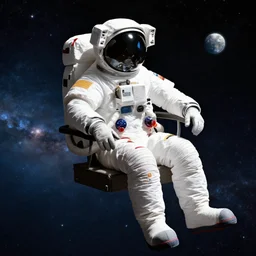 an astronaut sitting on a chair in space