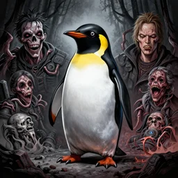 cyber penguin in fallout 4, claws, horror scene, artgerm, rutkowski, tooth wu, beeple, and intricate