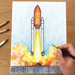 kindergarten drawing of spacex launch, highly detailed