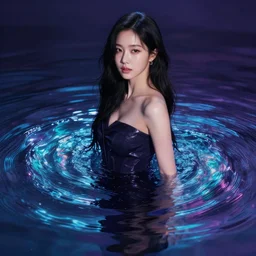 Lee Jin-Eun by James Jean, rule of thirds, seductive look, beautiful, in flowy multiversal electrifying waters, refined, masterpiece