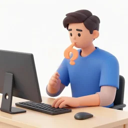 a man sitting as his computer answering questions online