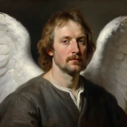 portrait of William Lane Craig with angel wings, realistic painting, classical painting, high definition, digital art, matte painting, very detailed, realistic