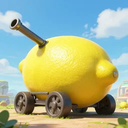 giant lemon tank with cannon, artstation
