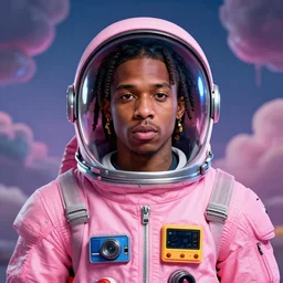 Portrait of Lil Uzi Vert wearing a pink spacesuit, surreal background, digital art by Krenz Cushart, trending on artstation, cgsociety, Lil Uzi Vert