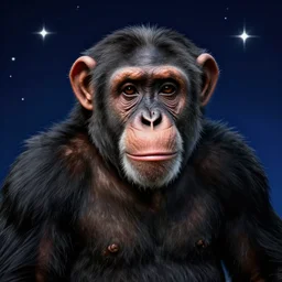 upper body portrait of chimpanzee in space, stars in the background, dark blue background, trending on artstation