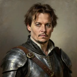 Johnny Depp as a medieval commander, portrait, realistic oil painting by Boris Valejo