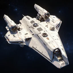 epic professional digital art of angular pale white starship with many complex modules, starfield background, hamish frater, jim burns, wayne barlowe, unreal engine 6 maya render, octane, hd, 4 k, nvidia