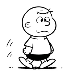 wise funny owl walking in a comic cartoon style, black and white line art in the style of charles schulz