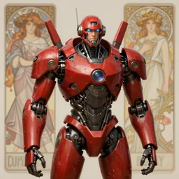 character concept art portrait of a mech robot, depth of field background, artstation, award - winning realistic sci - fi concept art by jim burns and greg rutkowski, beksinski, a concept art masterpiece, red color palette, james gilleard, bruegel, alphonse mucha, and yoshitaka amano.