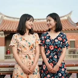 color photography of two women in floral dress in taiwan by hisaji hara