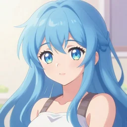 an anime girl with blue hair, trending on pixiv, detailed, anime, pastel colors
