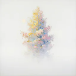 The Flowery Tower with White Horizon, landscape, pastel oil inks, soft pastel colors, paint-on-glass painting, chiaroscuro, very ethereal,fauvism, soft, ethereal, superflat art movement, pinhole photography futuristic yw2k white pure estructure liminal, white fog painting, glided golden paper HD bokeh lighting chiaroscuro