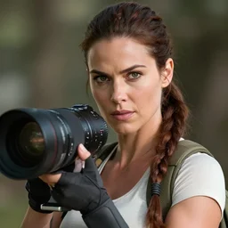 photograph portrait of Lara Croft, intricate detail, sigma 85mm f/1.4, 4k, depth of field, high resolution, 4k, 8k, hd
