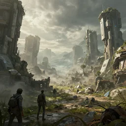 an apocalyptic world, CGI , Realistic, illustration, render, realistic, sci-fi
