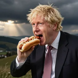 boris johnson eating a hotdog mouth wide open